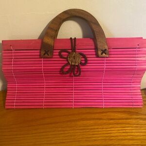 Chic Pink Bamboo Clutch with Wooden Handle